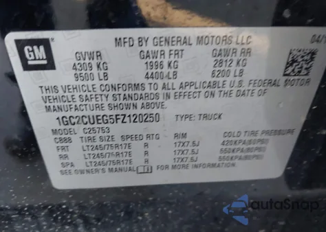 2015 Chevrolet Silverado 2500Hd Wt z USA, uszkodzony, nr VIN 1GC2CUEG5FZ120250